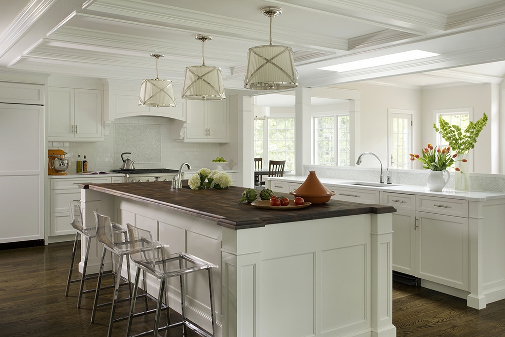 CaféCounters Solid Wood Countertops in Wellesley white kitchen